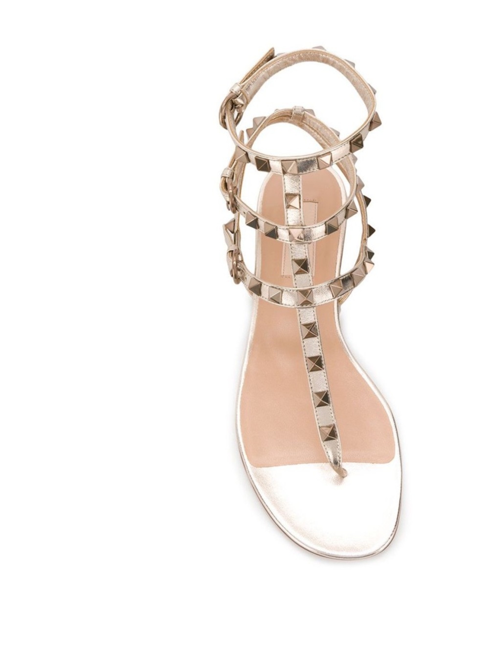 Valentino Garavani Metallic Gold Rockstud T-Strap Flat Sandals - Picture 5 of 5